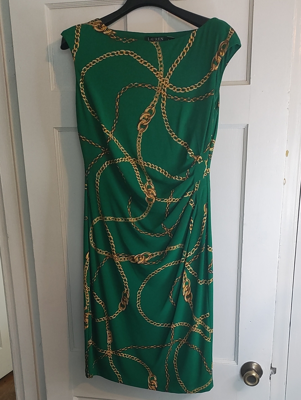Ralph Lauren vibrant green dress with faux chain detailing